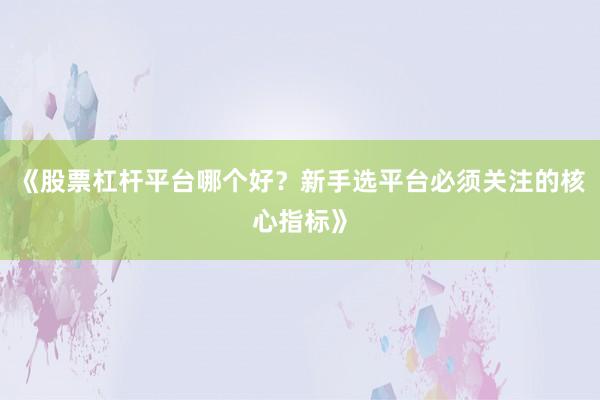 《股票杠杆平台哪个好？新手选平台必须关注的核心指标》