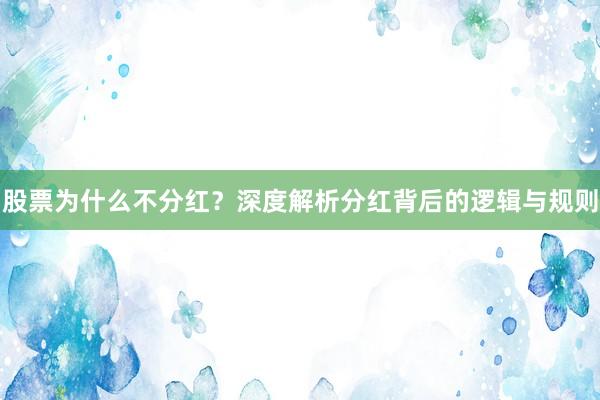 股票为什么不分红？深度解析分红背后的逻辑与规则