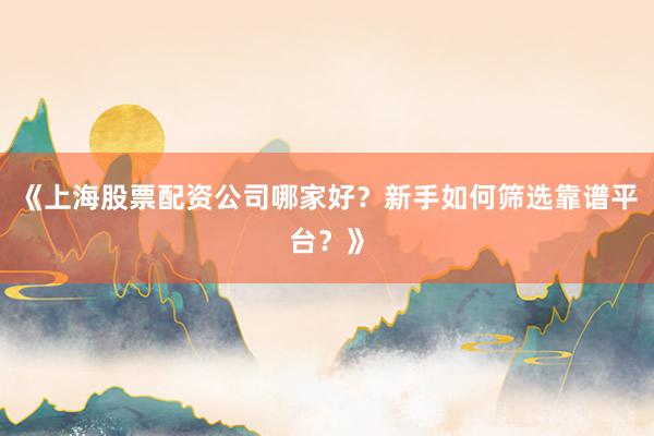 《上海股票配资公司哪家好？新手如何筛选靠谱平台？》