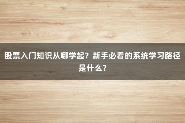 股票入门知识从哪学起？新手必看的系统学习路径是什么？