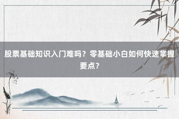 股票基础知识入门难吗？零基础小白如何快速掌握要点？