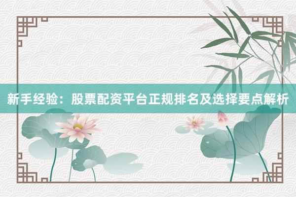 新手经验：股票配资平台正规排名及选择要点解析