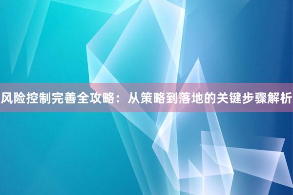 风险控制完善全攻略：从策略到落地的关键步骤解析