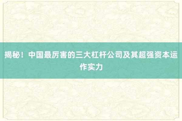 揭秘！中国最厉害的三大杠杆公司及其超强资本运作实力