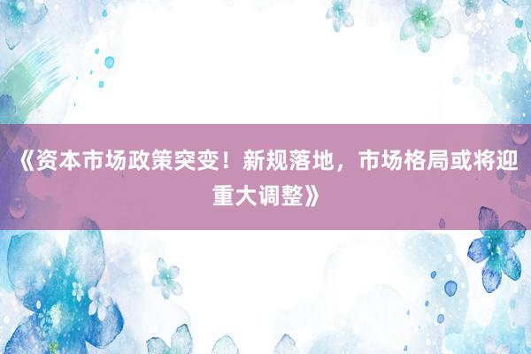 《资本市场政策突变！新规落地，市场格局或将迎重大调整》