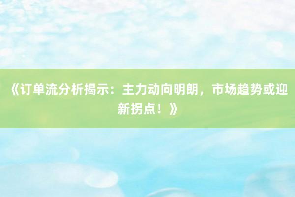 《订单流分析揭示：主力动向明朗，市场趋势或迎新拐点！》